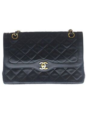 Chanel Quilted Limited Edition Double Flap Chain Shoulder Bag Black Lambskin